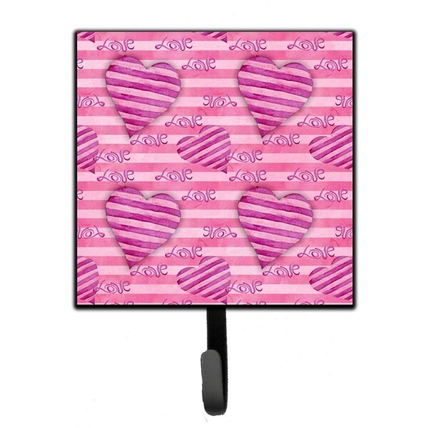 Carolines Treasures Watercolor Hot Pink Striped Hearts Leash or Key Holder, 4.25 x 1 x 7 in. BB7566SH4 - main